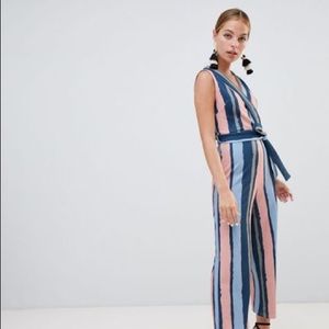 Multicolored Striped Boohoo Culotte Jumpsuit